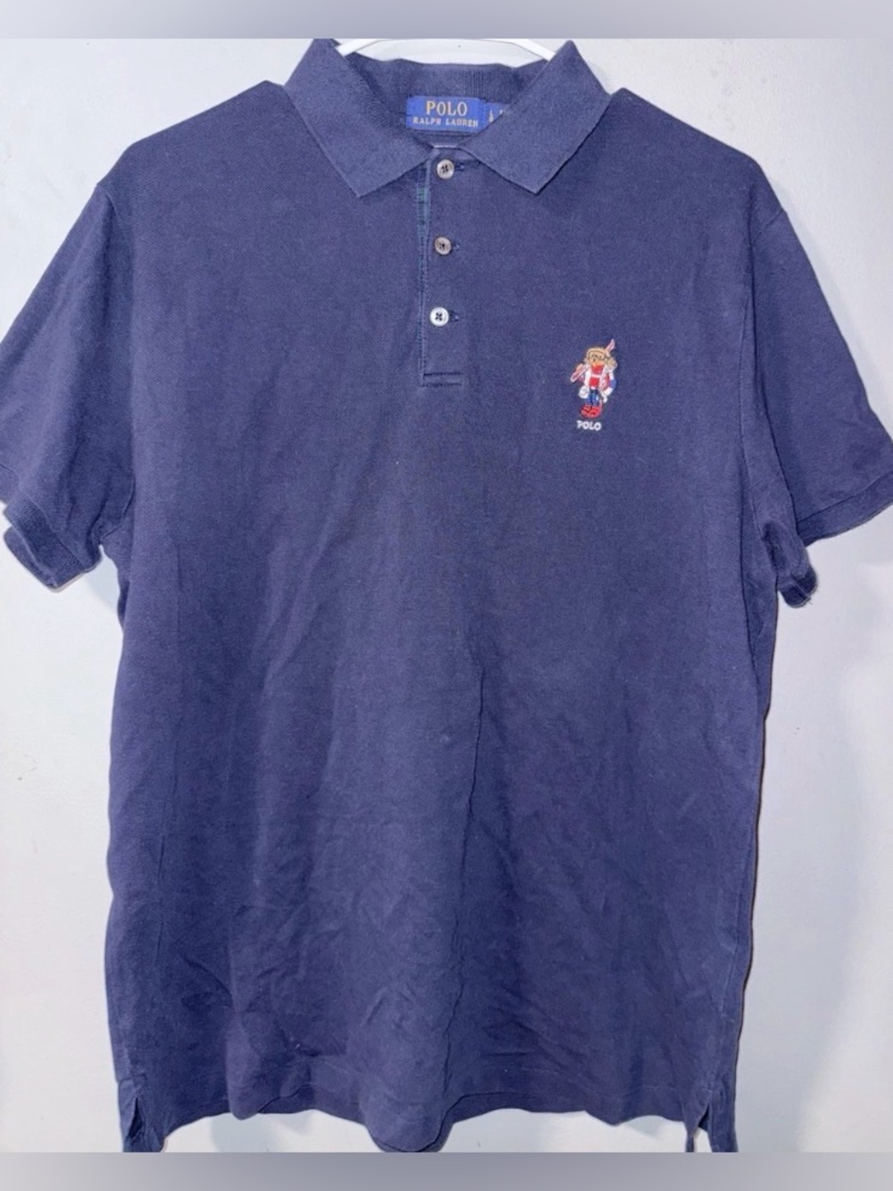 Polo Ralph Lauren Embroidered Ski Bear Navy Short Sleeve Slim Fit Polo Shirt